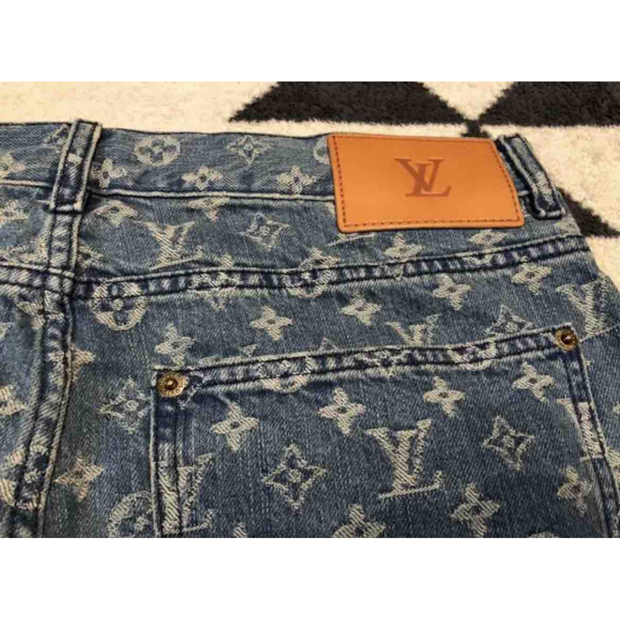 Jean droit Louis Vuitton x Supreme Bleu 